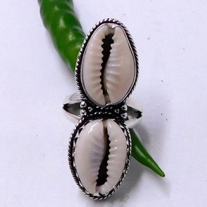 Sterling Silver Cowrie Shell Ring: Handmade Boho Jewelry