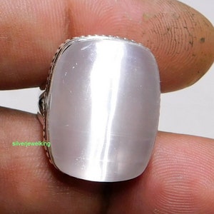 Selenite Cushion Ring: 925 Sterling Silver, Positive Energy Stone