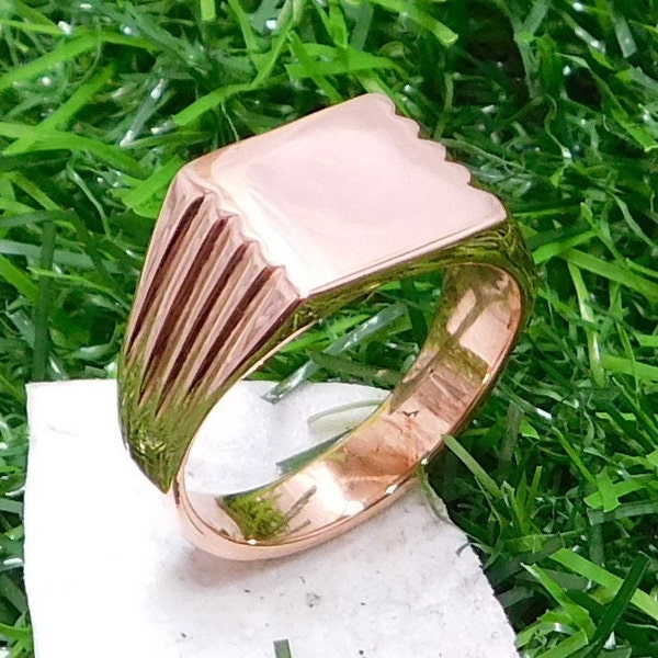 Pure Copper Signet Ring , Men's Copper square signet ring ,Solid Copper rings for men , unisex band ring , Plain men's jeweler Gift Ring