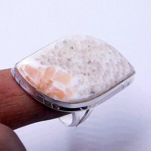 Scolecite Ring, 925 Sterling Silver, Natural Scolecite Gemstone, Bohemein Ring, Handmade Jewelry, Fancy Scolecite  Ring Free Shipping