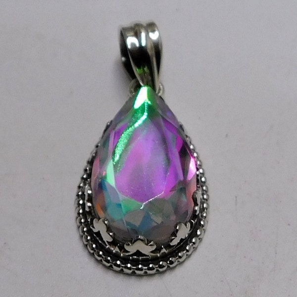 Rainbow Mystic Topaz Pendant, Mystic Topaz Silver Pendant, Heavenly Multi Color Pendant, Brazil Earth Mined Coated Gemstone Pendant 8GM