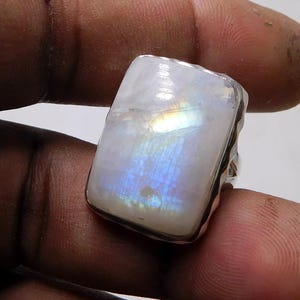 Handmade Rainbow Moonstone Ring: 925 Sterling Silver Statement Ring