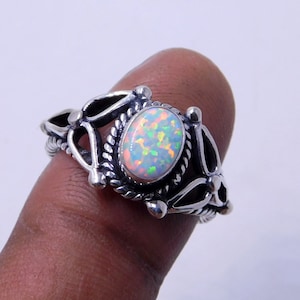 Rare Top Quality White Fire Opal Cabochon Gemstone Ring 925 Sterling Silver Ring. Jewelry Handmade Ring Australian Opal Gemstone Gift Ring
