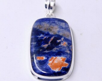 Pendentif Sodalite Bleue En Argent 925 Fait Main - Pierre Naturelle, Longueur 2,25 Pouces