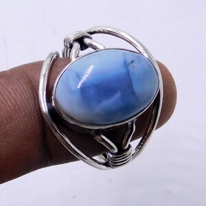 Owyhee Blue Opal Sterling Silver Ring: Natural Gemstone Boho Jewelry