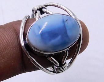 Owyhee Blue Opal Sterling Silver Ring: Natural Gemstone Boho Jewelry
