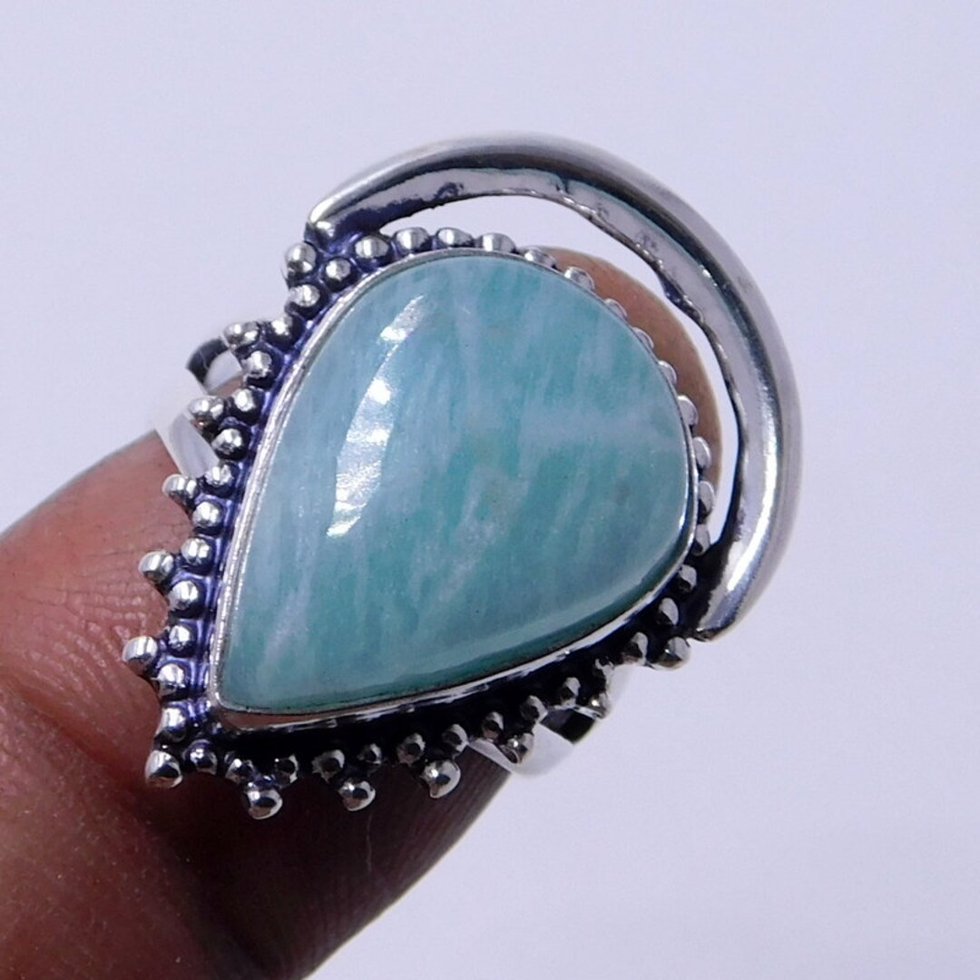 Amazonite Gemstone Ring: Sterling Silver Half Moon Design - Etsy