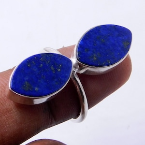 Natural Lapis Ring, Beautiful Ring, Gemstone ring, , Dual Stone Adjustable Ring,925 Sterling Silver Ring, Blue Lapis  Ring, FREE SHIPPING