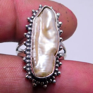 Natural Biwa Pearl Sterling Silver Ring: Handmade 925 Promise Ring