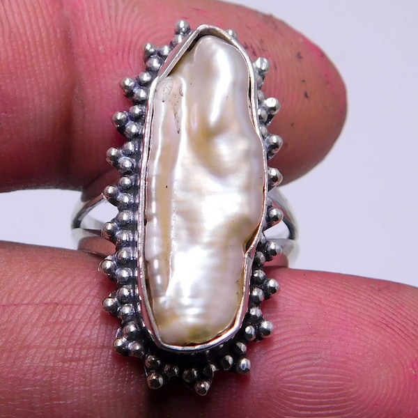 Natural Biwa Pearl Sterling Silver Ring: Handmade 925 Promise Ring