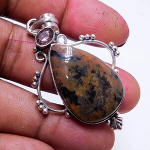 Dendritic Agate Pendant Necklace: Handmade Sterling Silver Vintage Style