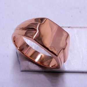 Zuiver koperen zegelring, vierkante koperen zegelring heren, massief koperen ringen voor mannen, uniseks bandring, effen cadeauring herenjuwelier