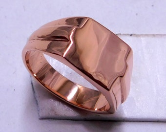 Pure Copper Signet Ring , Men&#39;s Copper square signet ring ,Solid Copper rings for men , unisex band ring , Plain men&#39;s jeweler Gift Ring