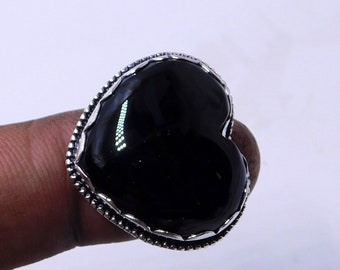 Heart Black Onyx Ring: Sterling Silver Boho Jewelry