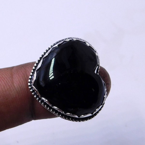 Heart Black Onyx Ring, Sterling Silver 925, Designer Ring, Black Onyx Jewelry, Beautiful Ring, Natural Stone, Boho Ring, Black Stone Jewelry