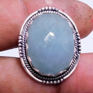 Aquamarine Natural Gemstone Ring  925 Sterling Silver Ring, Aquamarine Birthstone Filigree Ring Blue Aquamarine Silver  Jewelry
