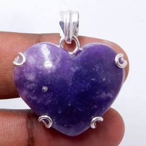 Purple Sugilite Heart Pendant: Sterling Silver Gemstone (37x32mm)