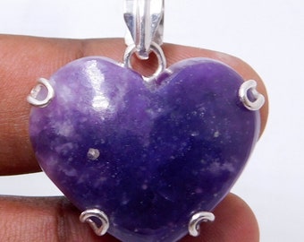Natural Elegant Purple Sugilite Heart  Pendant  925 Sterling Silver  Pendant FREE SHIPPING