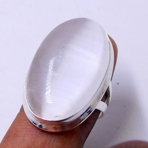 Natural Selenite Gemstone Ring: 925 Sterling Silver, Positive Energy