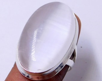 Natural Selenite Gemstone Ring: 925 Sterling Silver, Positive Energy