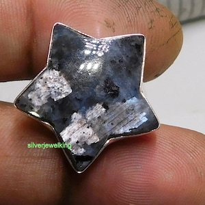 Star Larvikite Black Moonstone Ring ,925 Sterling Silver, Natural Stone Star Ring, Black- Grey Larvikite ring, Star  Gemstone ring