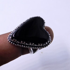 Genuine Black Onyx Ring, 925 Sterling Silver Handmade Ring, Heart Shape Black Onyx Ring, Huge Natural Black Onyx Ring