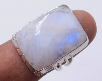 Rainbow Moonstone Statement Ring: Handmade 925 Sterling Silver