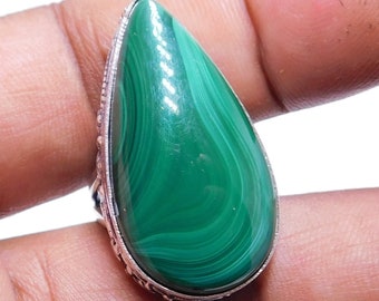 Natural  Green Malachite Gemstone /Malachite Silver Ring /Gift For Her/teardrop  Shape Ring/ green stone jewelry