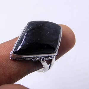 Raw Nuummite Sterling Silver Ring: Kite Shape Greenland Stone