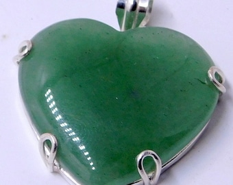 Natural Green Aventurine Pendant 925 Sterling Silver Pendant Heart Aventurine  Pendant Handmade Vintage Pendant  Christmas Gift for Her