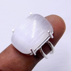 Genuine Selenite gemstone ring*Sterling Silver Ring*  white ring*Selenite jewelry, Positive Energy, Protection Stone
