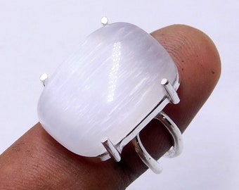 Genuine Selenite gemstone ring*Sterling Silver Ring*  white ring*Selenite jewelry, Positive Energy, Protection Stone