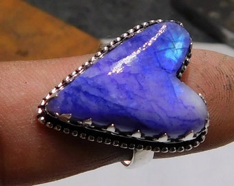 Heart Blue Rainbow Moonstone Ring: Sterling Silver Gemstone Jewelry