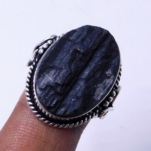 Raw Black Tourmaline Silver Ring  Black Stone Ring  Negative energy protection Jewelry 9Gm