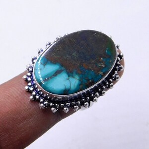 Blauwe turkoois sterlingzilveren ring: ovale cabochon edelsteen