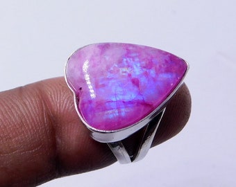 Handmade 925 Sterling Silver Pink Heart Moonstone Ring