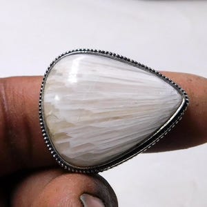 Scolecite Silver Ring ,Crystal  Scolecite Ring White  Scolecite ,Teardrop  Ring Crystal Scolecite Ring Designer Ring Natural Scolecite