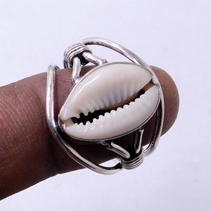 Sterling Silver Money Cowrie Shell Ring: Handmade Boho Statement Jewelry