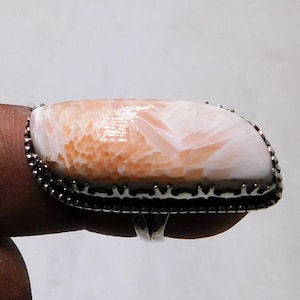 Pink Scolecite Silver Ring ,Crystal  Scolecite Ring pink Scolecite ,Fancy Ring Crystal Scolecite Ring, Natural Gemstone Free Shipment