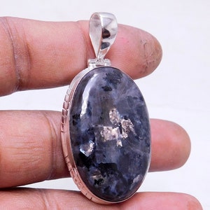 Larvikite Sterling Silver Pendant: Black Moonstone Gemstone Jewelry