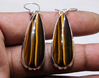 Tigers Eye Gemstone Handmade 925 Sterling Silver Earring jewelry Tigers Eye Silver Earring, Drop Dangle Earring Gift For Her