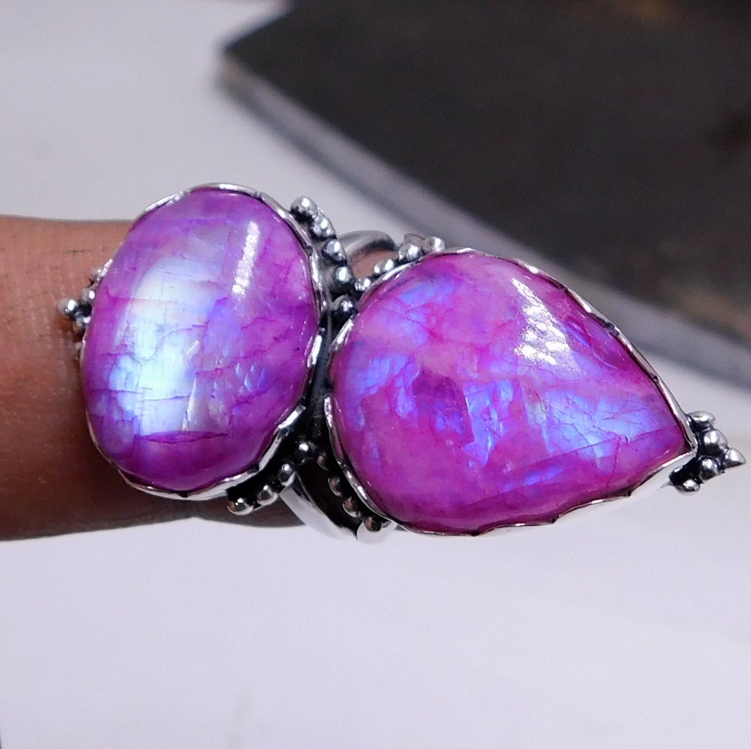 Genuine Moonstone Ring Pink Moonstone Silver Ring Handmade - Etsy