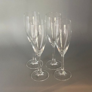 Cristallerie Schott Zwiesel Set of 4 Germany Clear Crystal Champagne Flutes Cut Stems Vintage Beautiful Lux Mid Century Toasting Glasses