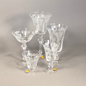 Tiffin-Franciscan Cherokee Rose Vintage Hand blown Crystal 5&quot;Juice Glasses, Wine, Cocktails, Amaro