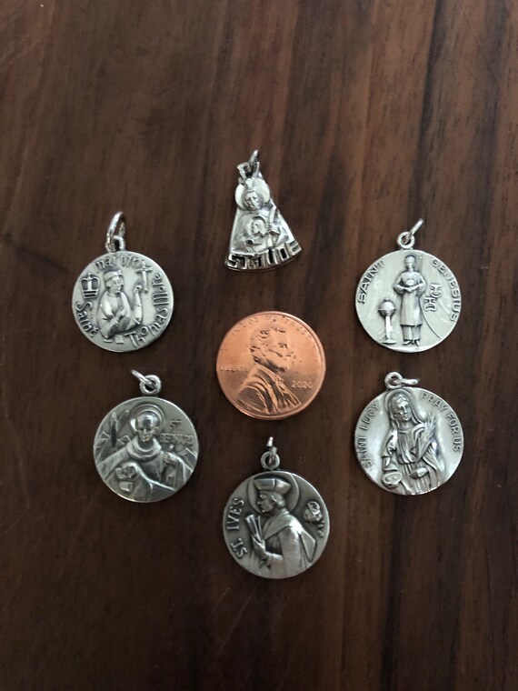 Catholic Saints Medals Mid Century Sterling Silve… - image 8