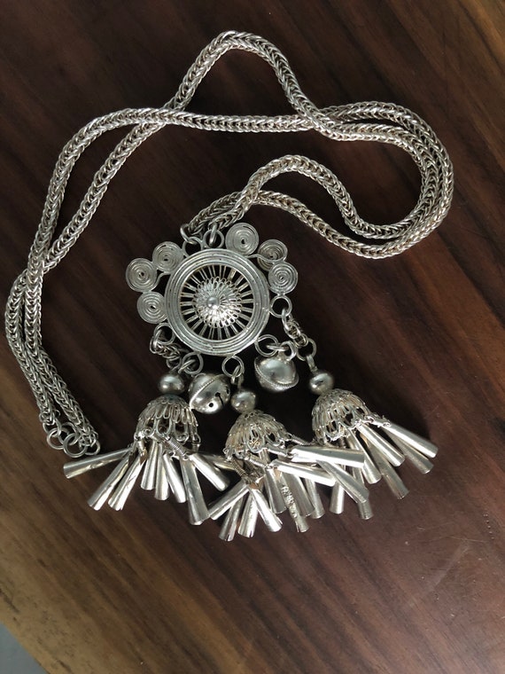 Vintage Tribal Pendant Necklace - Sterling Silver… - image 3