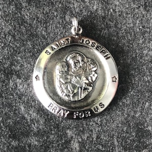 Médaille pendentif Saint Joseph vintage en argent sterling 925 Foi catholique, bijoux de protection