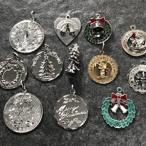 Christmas Themed Vintage Charms, Sterling 925 Silver and 12K Gold Filled Mid-Century price per Charm