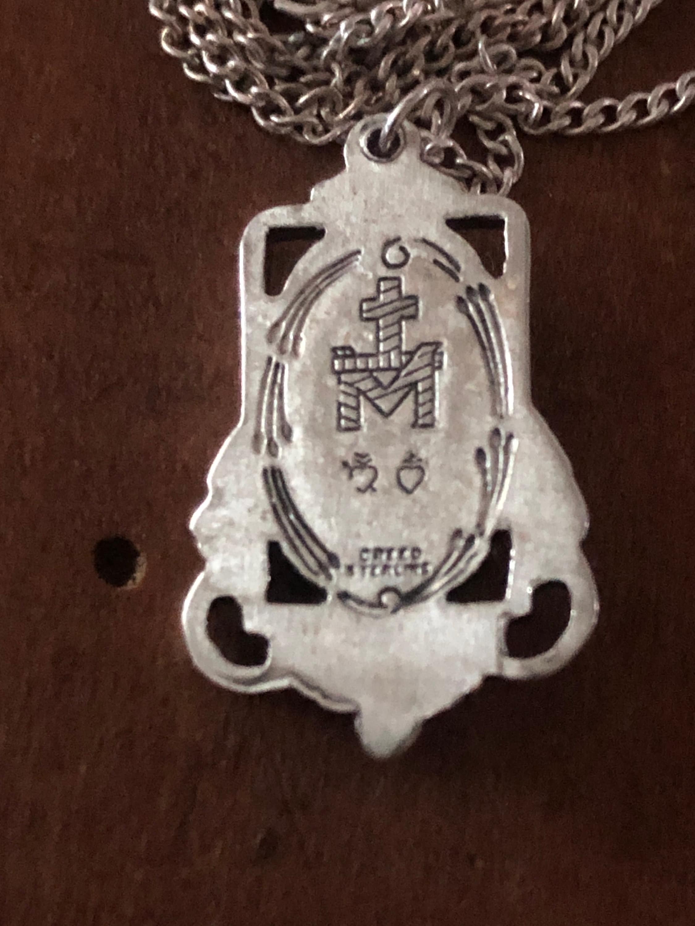 Miraculous Mary Medal Vintage Sterling Silver Pendant Necklace Catholic ...