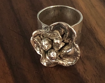 Vintage Sterling Silver Mid-Century Brutalist Jewelry Flower Ring